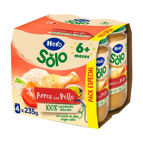HERO Solo Tarrito de arroz con pollo a partir de 6 meses 4 x 235 g.