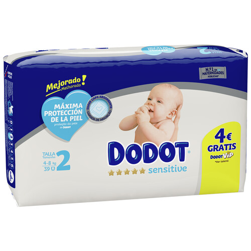 DODOT Pañales talla 2 para bebes de 4 a 8 kilogramos DODOT Sensitive 39 uds.