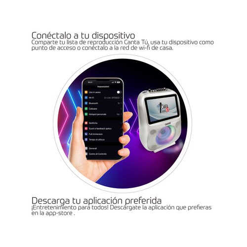 Canta Tú Pro Karaoke portátil, con micrófono, pantalla táctil y sistema android. Edad recomendada +8 años.