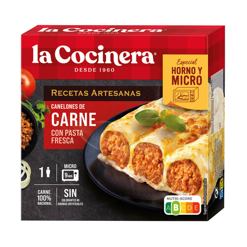 LA COCINERA Recetas artesanas Canelones de pasta fresca al huevo rellenos de carne (100% nacional) con tomate 280 g.
