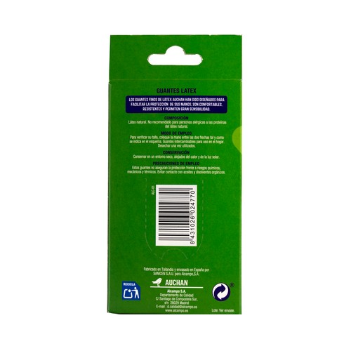 PRODUCTO ALCAMPO Guantes finos de latex talla P 20 uds.