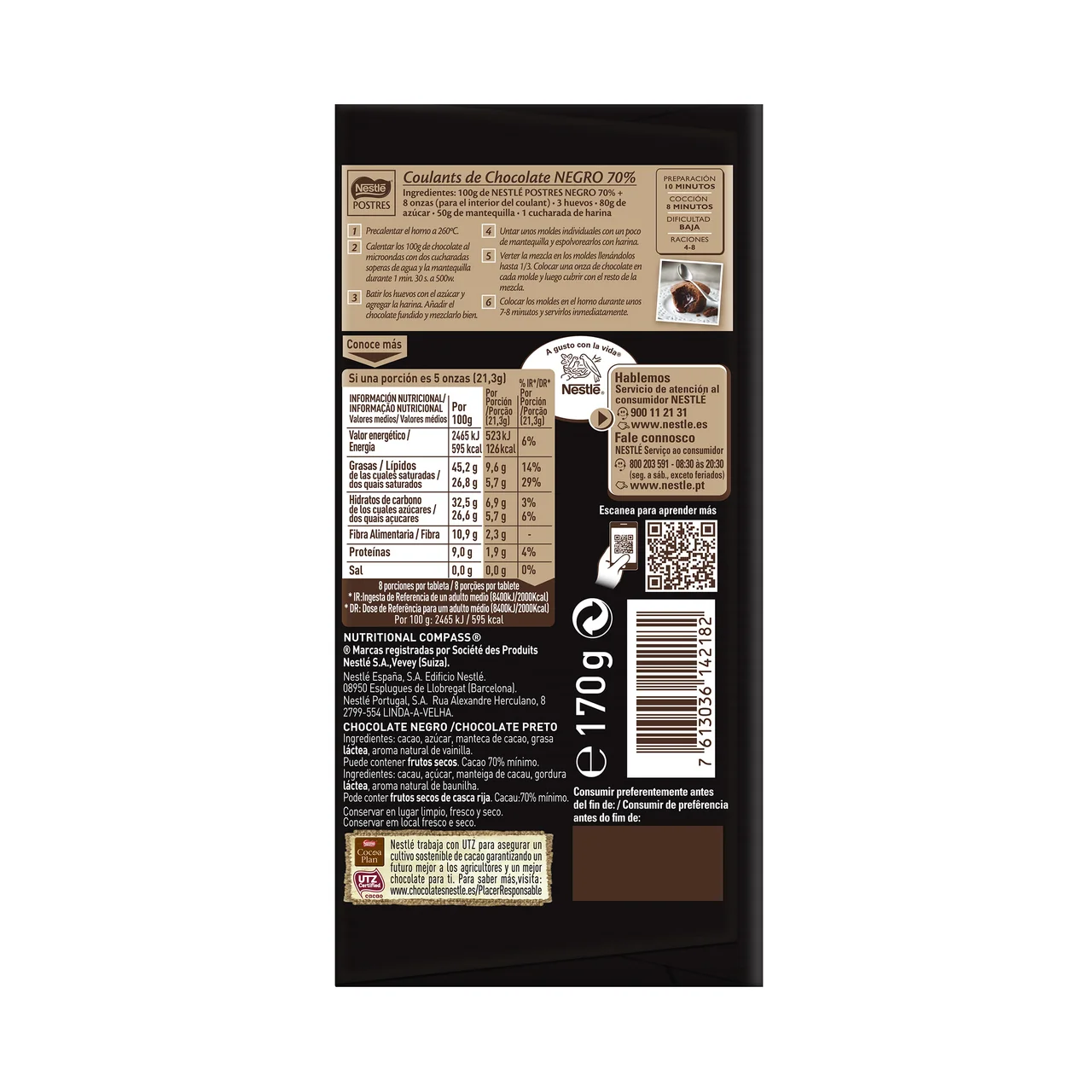Chocolate negro 70% para respostería fácil fundir 170 g.
