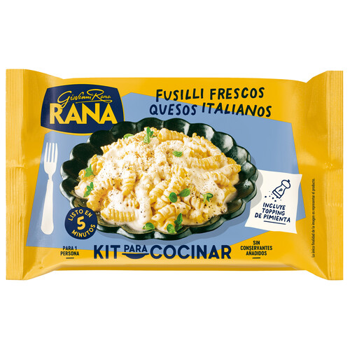RANA Fusillis de pasta fresca con salsa fresca de 4 quesos italianos