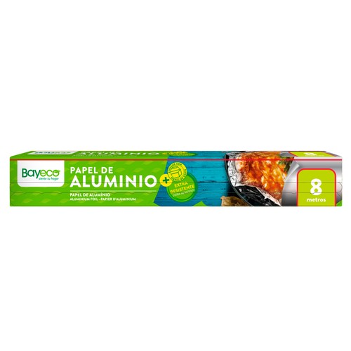 BAYECO Papel de aluminio extra resistente, con sierra de corte en el estuche rollo 8M
