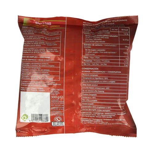 LA CUERVA Granos de granada ultracongelados y 100% naturales, sin conservantes ni colorantes LA CUERVA 300 g.