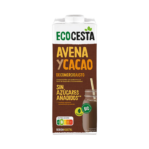 ECOCESTA Bebida vegetal de avena y cacao ecológico y de comercio justo, sin azúcares añadidos 1 l.