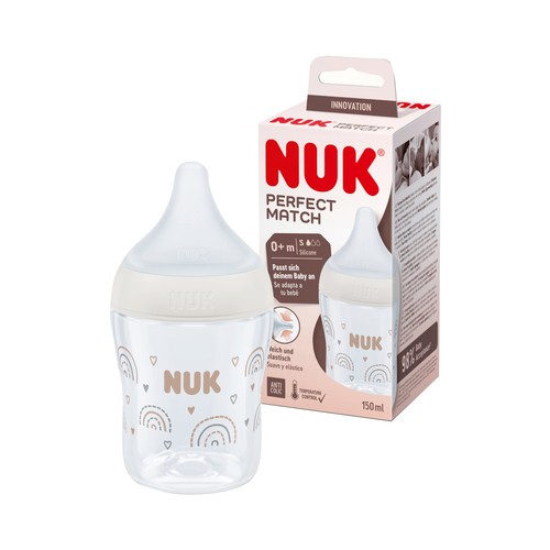 NUK Perfect match Biberón de 150 ml. con tetina de silicona suave, a partir de 0 meses.