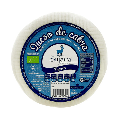 Queso de cabra fresco ecológico SUJAIRA 400 g.