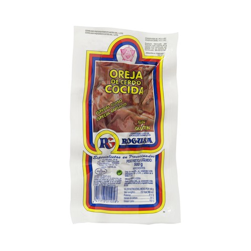 Oreja de cerdo cocida, elaborada sin gluten y especial para guisos ROGUSA 500 g.
