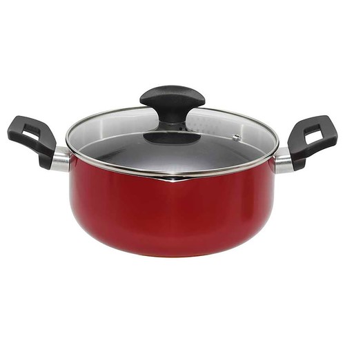 Cacerola aluminio de 20cm, con tapa de vidrio, color rojo, ACTUEL.