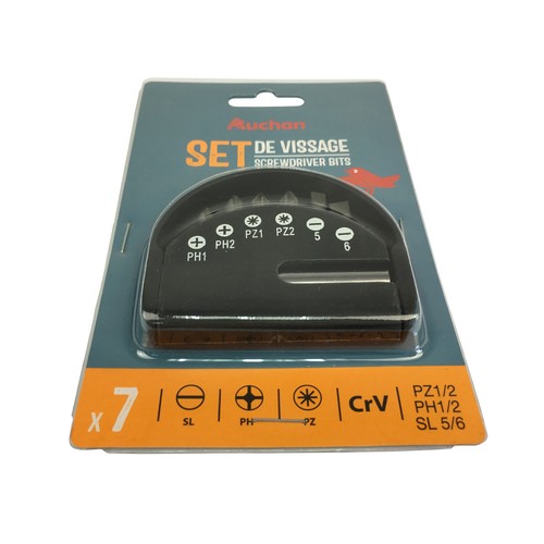 Set de 7 puntas para taladro eléctrico, PZ1 2, PH1 2, FLAT 5.6, ALCAMPO.