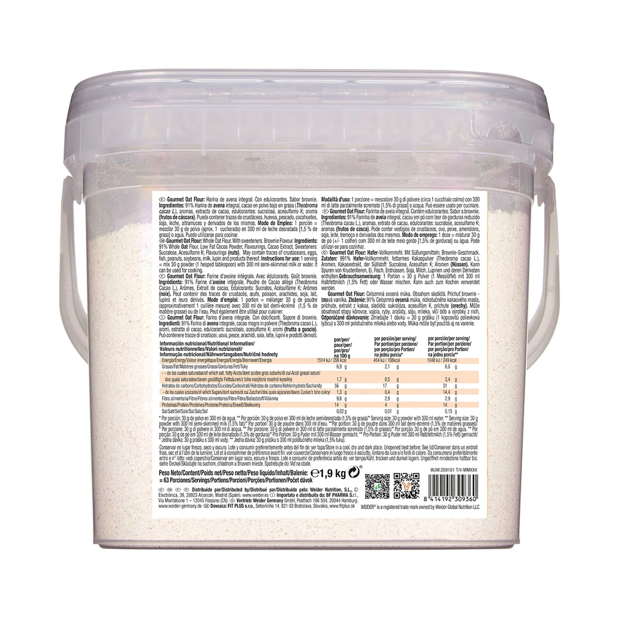 Harina de avena sabor brownie 1,9 kg.