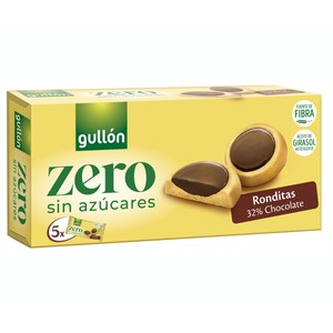 Galletas ronditas rellenas de chocolate Zero Gullón sin azúcar 186 g.