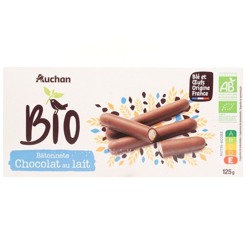 Galletas de palitos de chocolate con leche ALCAMPO ECOLÓGICO 125 g.