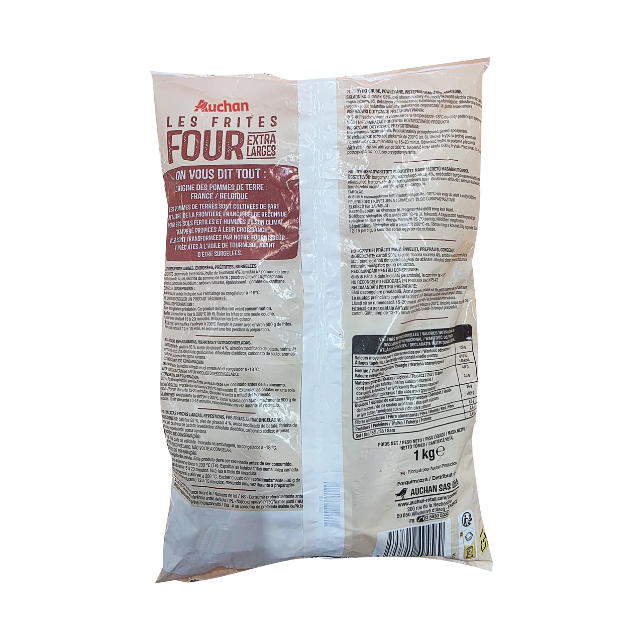 AUCHAN Patatas fritas extra grandes horno 1 kg Producto Alcampo.