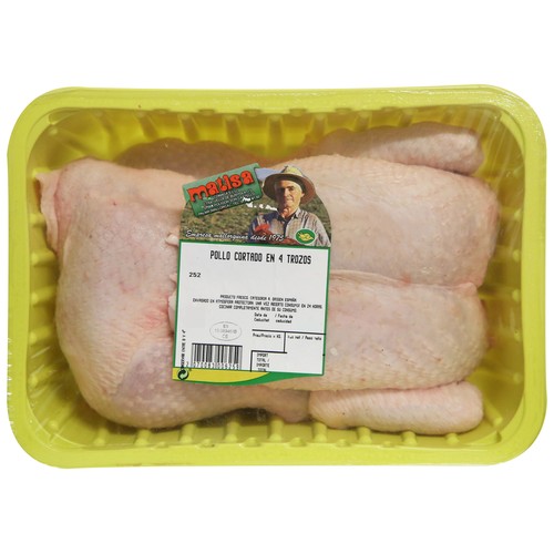 MATISA Bandeja de pollo blanco con piel cortado en 4 trozos