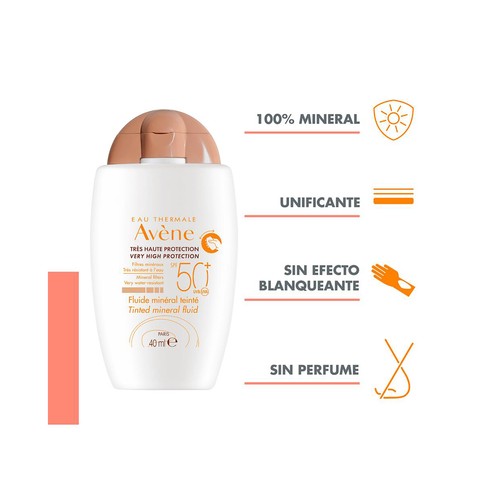 THERMALE AVÉNE Fluido mineral con color y FPS 50+ (muy alto), para pieles sensibles 40 ml.