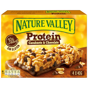 NATURE VALLEY Barritas de cereales cacahuete y chocolate PROTEIN NATURE VALLEY 4x40 g.