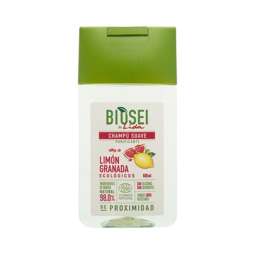 Champú purificante con un 98% de ingredientes de origen natural BIOSEI 400 ml.