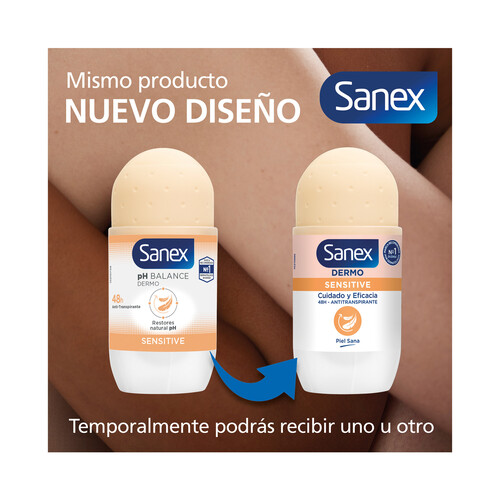 SANEX Desodorante roll on para mujer con protección anti transpirante hasta 48 horas SANEX Dermo sensitive 50 ml.