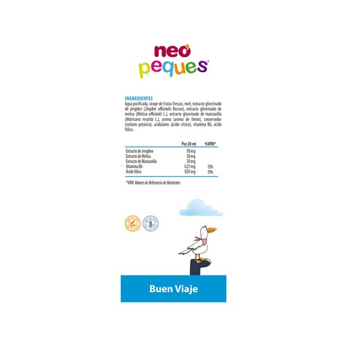NEO PEQUES Complemento alimenticio sabor limón que ayuda a evitar el mareo en viajes 8 x 10 ml.
