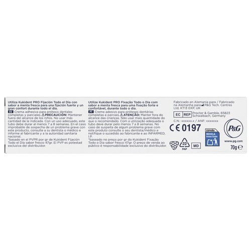KUKIDENT Pro Crema adhesiva para prótesis dental sabor menta fresca 70 g.