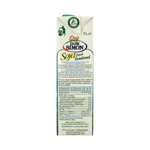 DON SIMÓN Bebida de soja de origen 100% natural, sin lactosa y con sabor natural 6 x 1 l.