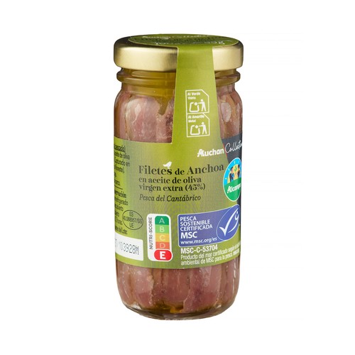 AUCHAN COLLECTION Anchoa del Cantábrico de Pesca Sostenible Certificada (MSC) en aceite de oliva virgen extra, tarro 55 g.