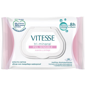Imagen de VITESSE Toallitas desmaquilladoras con vitamin complex y efecto detox, especiales para pieles sensibles VITESSE 25 uds.