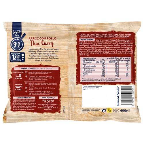 FINDUS Salto Arroz basmati con pechuga de pollo al estilo Tahi curry 400 g.