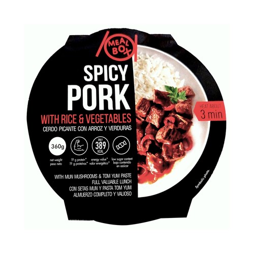MEAL BOX Cerdo especiado con verduras y arroz, listo en 3 minutos 360 g.