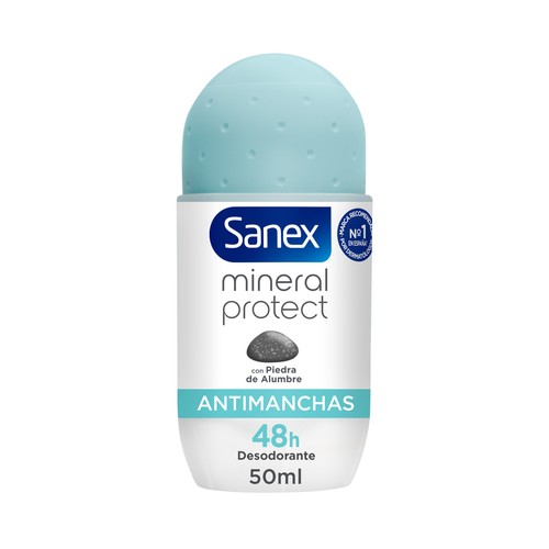 SANEX Mineral protect Desodorante para mujer en roll-on con acción anti manchas 50 ml.