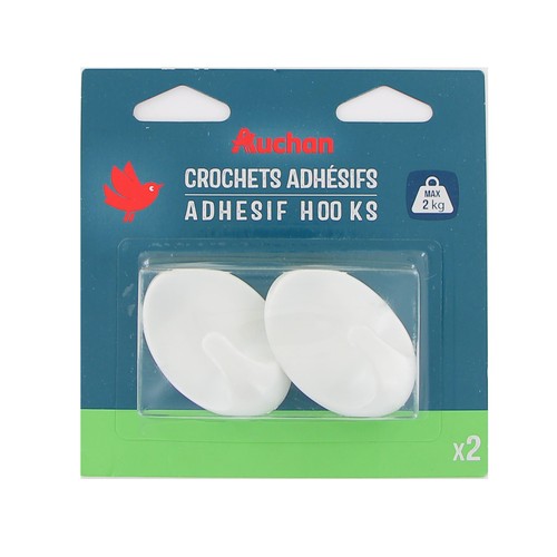 Ganchos adhesivos ovalados, color blanco, 2 unidades, ALCAMPO.