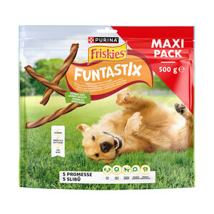 Imagen de PURINA Friskies funtastix Snaks para perro con sabor a bacon y queso 500 g.
