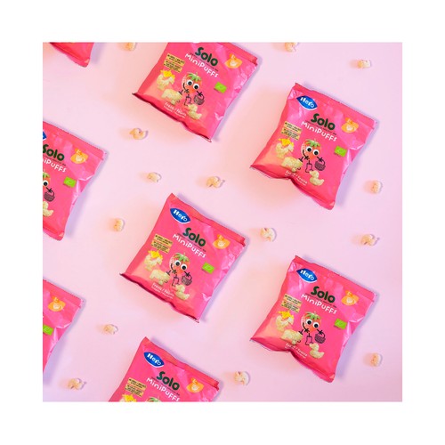 HERO Solo bio Snacks infantiles no fritos de cereales y fresas ecológicos, sin sal añadida, a partir de 8 meses 18 g.
