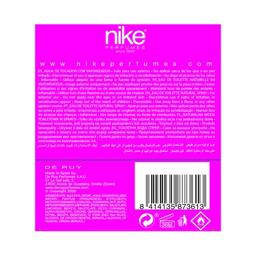 Eau de toilette para mujer con vaporizador en spray NIKE Ultra pink 30 ml.