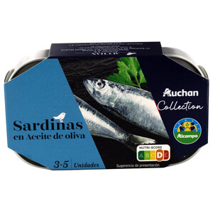 Imagen de AUCHAN COLLECTION Sardinas (3 - 5) en aceite de oliva lata 81 g. Producto alcampo