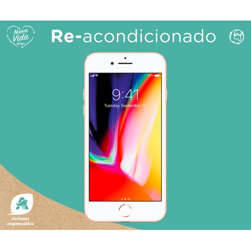 Apple iPHONE 8 oro (REACONDICIONADO), Chip A11 Bionic, 64GB, 12Mpx, vídeo en 4K, iOS 11.