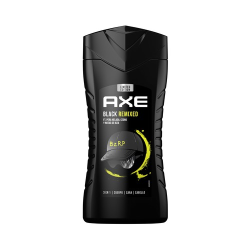 AXE Black remixed Gel 3 en 1 (cuerpo, cara y cabello), para ducha o balo 250 ml.