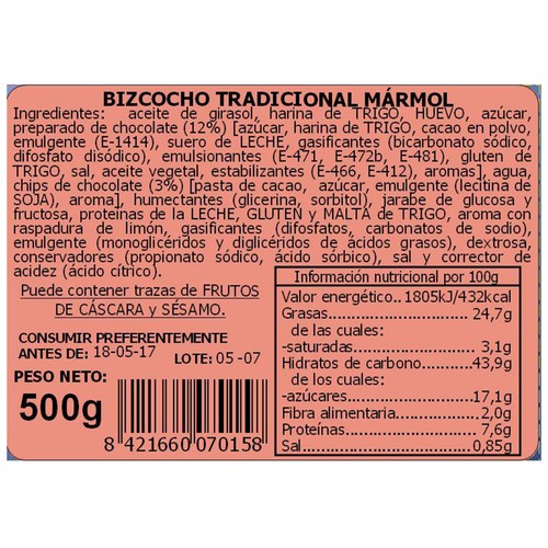 LA GRANJA Mármol con delicioso chocolate 350 g..