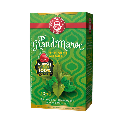 Infusión de té Grand Maroc (mezcla de té verdeí) en cápsulas POMPADOUR 10 uds. 32 g.