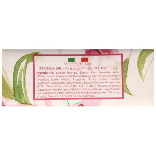 ITERITALIA Pastilla de jabón de origen vegetal, aceite de oliva y extracto de caléndula y con aroma a lirios ITERITALIA Fiori d´italia 200 g.