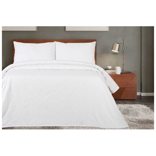 Colcha jacquard rombos 90cm 180x260 blanco o azul. LUMATEX.