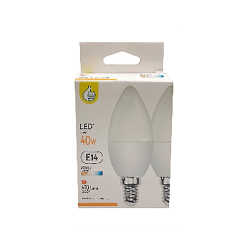 Pack de 2 LED, vela E14, 40W luz cálida, ALCAMPO.