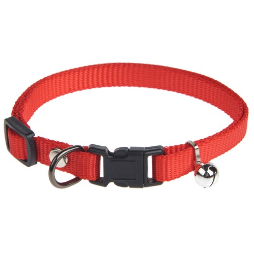 PRODUCTO ALCAMPO Collar de 1 cm. extensible (20 - 40 cm) rojo con campana y hebilla de plástico.