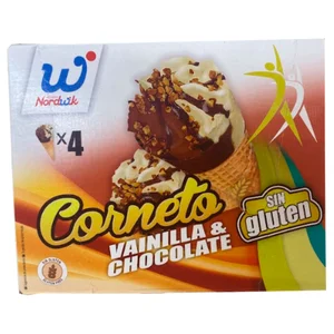 NORDWIK Conos de helado de vainilla y chocolate, sin gluten 4 x 110 ml.