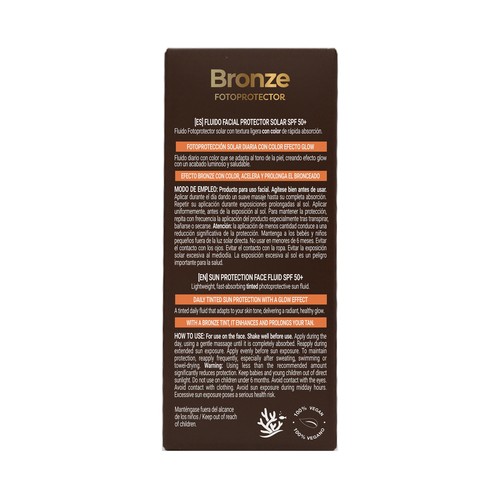 BABARIA Bronze Protector solar facial con color, FPS 50+ (muy alto) y efecto brillo 40 ml.