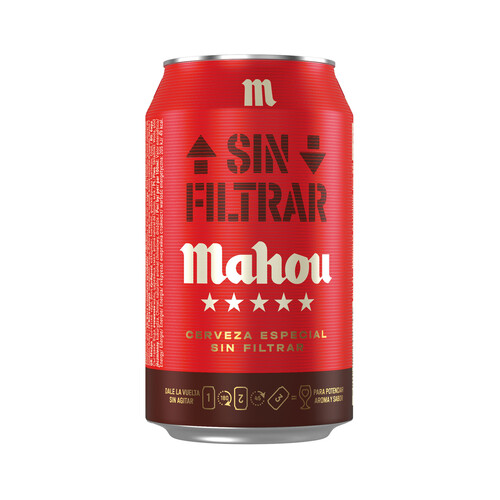 MAHOU 5 ESTRELLAS Cerveza Sin Filtrar lata de 33 cl.