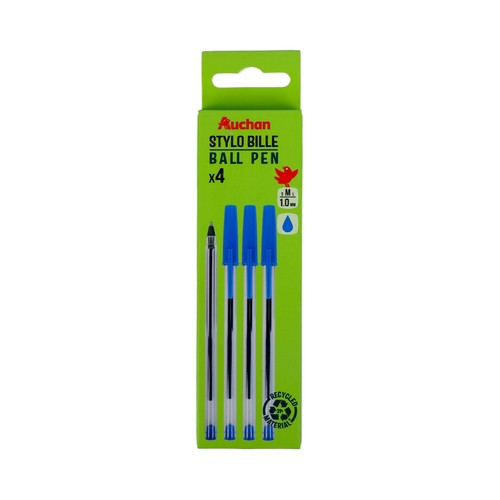 Pack 4 bolígrafos capuchón azules recargable. ALCAMPO