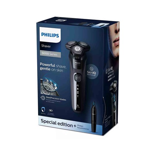 Afeitadora eléctrica PHILIPS S5588/26, sin cable, uso en seco y húmedo, cuchillas SteelPrecision, cortapatillas.